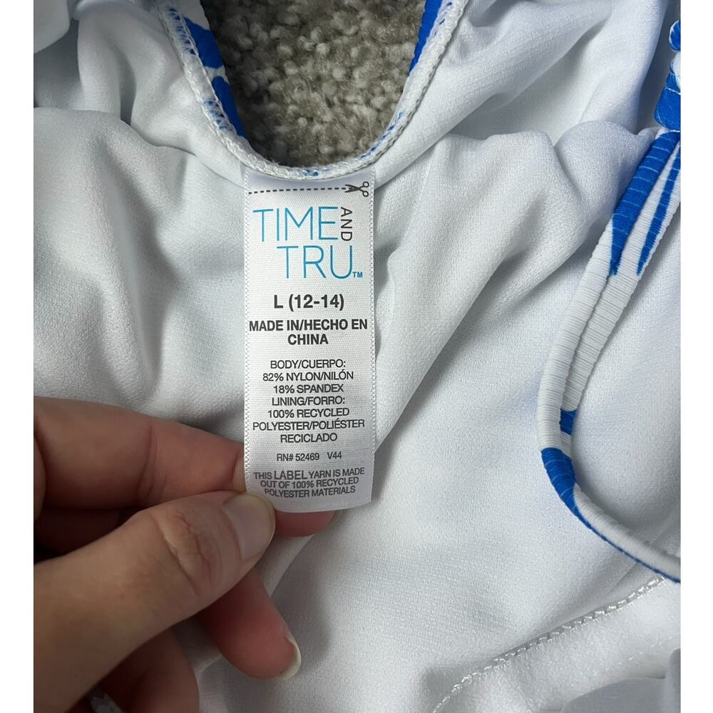Time and Tru Ribbed Tie Back One Piece Swimswuit Adjustable Beachy Blue Large - Picture 4 of 5